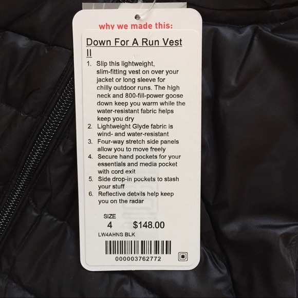 NWT BLACK LULULEMON DOWN FOR A RUN VEST II - - 2 - Picture 3 of 6